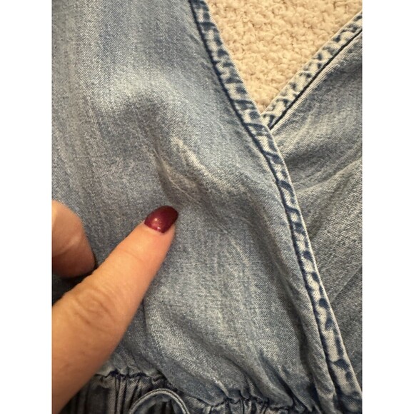 Mazik Jumpsuit Womens M Blue Chambray Sleeveless Wrap Front Tie Neck Boho Beachy - Picture 9 of 12